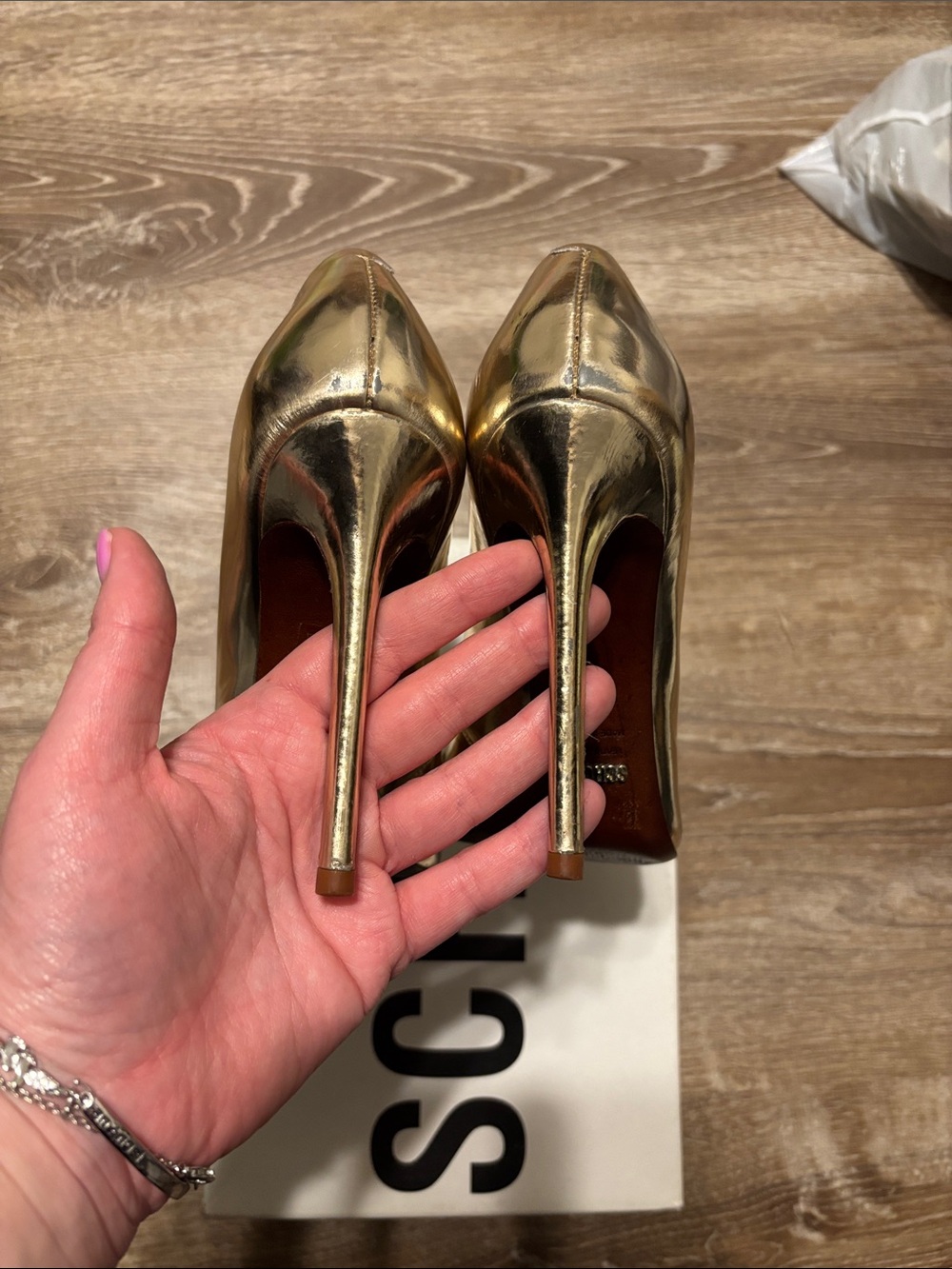 SCHUTZ Metallic Gold Pointed-Toe Stiletto Pumps - Picture 5 of 6